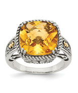 Shey Couture Silver with 14K Accent Antiqued Cushion Citrine Ring QTC1445 - $5,111.67 MXN