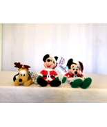 Disney Christmas Santa Mickey &amp; Minnie Mouse Bean Bag Plush + Pluto Rein... - $414.64 MXN