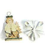 Holiday Christmas Angel Wood &amp; Metal White Bow Fashion Brooch Pins Colle... - £10.38 GBP