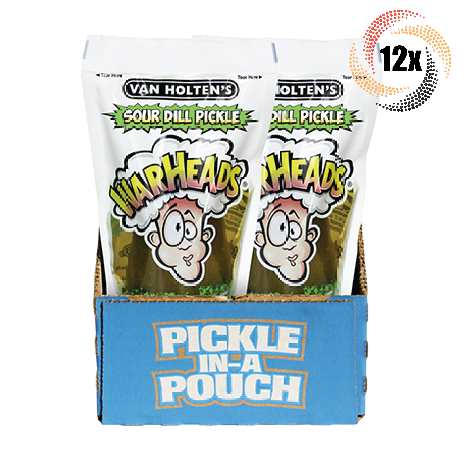 Primary image for Full Box 12x Pouches Van Holten's Warheads Sour Jumbo Dill Pickle In Pouch | 5oz