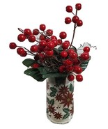 Christmas Gift Holiday Decoration Poinsettia Glass Artificial Red Berries - $148.17 MXN