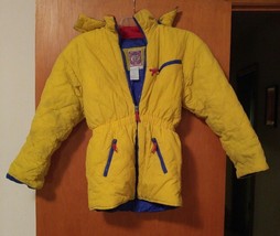 Vintage Kids Youth Casual Blues Yellow Casual Time 10-12 Hooded Coat Ski - $14.99