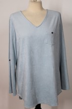 Soft Surroundings L Blue V-Neck Maddox Ultra Soft Faux Suede Tunic Top Roll Tab - £24.12 GBP