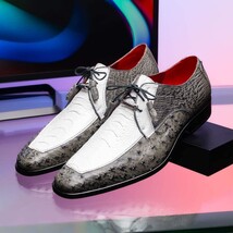 Andretti Genuine Ostrich Leg Dress Derby's Shoes Lace Up White / Gray image 6