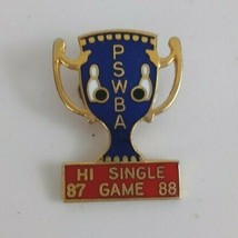 Vintage 1987-1988 PSWBA  Hi Single Game Bowling Trophy 1&quot; Lapel Hat Pin - $5.45