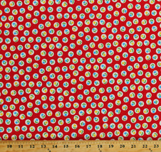 Cotton Flowers Floral Circles on Red Dutch Cotton Fabric Print by Yard D577.35 - £8.75 GBP