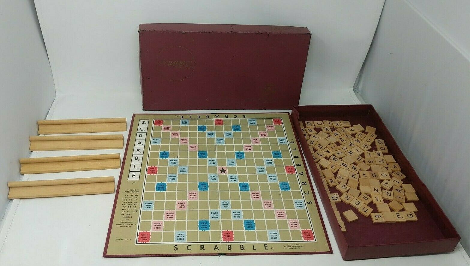 1948-1953 Scrabble Crossword Board Game 100% Complete Selchow & Richter Wood VTG - £19.46 GBP