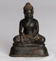 Antigüedad Khmer Estilo Bronce Sentado Enlightenment Buda Estatua -11cm / 10.2cm - £160.63 GBP