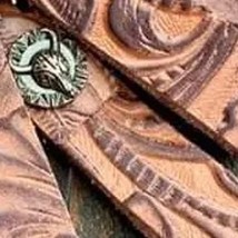 Brown Tooled Leather Keychains Bag Charm Style 4 Accent Silver Round Bul... - $13.86