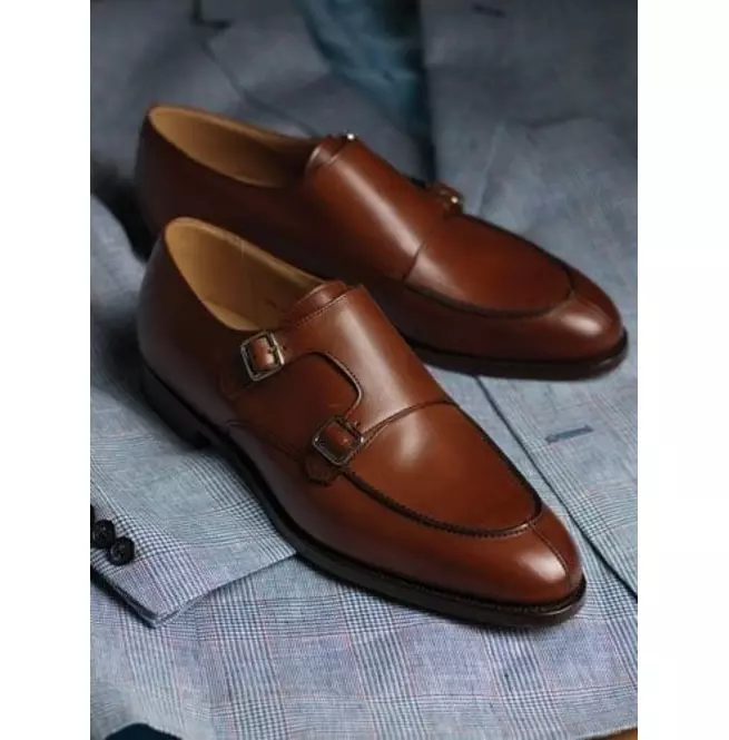 New Handmade Brown Leather Formal Double Monk Strap Office Shoes For Mens - £138.87 GBP