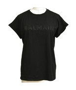 BALMAIN PARIS Black T-Shirt Top Embellishment Cap Sleeve Crew Neck Cotto... - £205.50 GBP