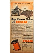1944 FRAM MOTOR OIL - CLEANER &quot;Keep tractors Rolling&quot; Vintage Print Ad-WWII - $12.03