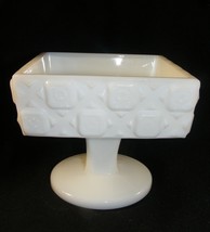 Vintage Milk Glass Footed Nut Bowl Square Shape Block Pattern - $460.95 MXN