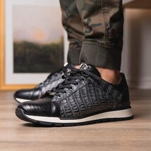 Men's Shoes genuine crocodile and lizard fashion sneaker Portici Gray / Black image 12