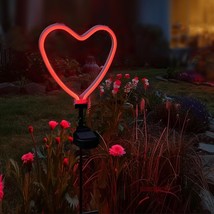 Solar LED Neon Heart Outdoor Garden D cor Stake Light Valentines Heart L... - $40.23