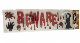 Halloween Window Gel Clings Charm 12+ Pieces Beware Grim Reaper Bloody Handprint - £14.14 GBP