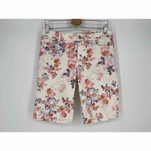 J.Jill Denim Bermuda Shorts Sz 8 White Pink Blue Floral Stretch Cotton - £15.66 GBP