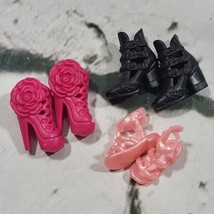 Barbie Shoes Lot of 3 Pair Black Boots Pink Rose Heels  - $11.88