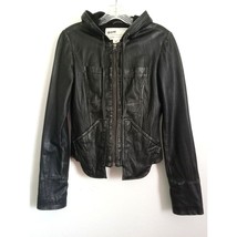 EVER Black Leather Jacket NWOT Moto Distressed Hoodie Zip Lined Pockets ... - $356.25