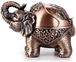 Hipiwe Elephant Windproof Ashtray with Lid, Desktop Metal Cigarette Asht... - £23.04 GBP