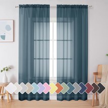 Dusty Blue Sheer Curtains 84 Inches Long, Light Filtering Rod Pocket Solid Color - £14.90 GBP