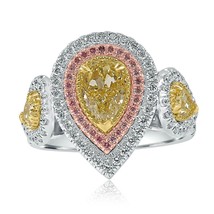 GIA Certified 2.58 Ct Pear Light Yellow Diamond Ring 18k White Gold - £6,488.38 GBP