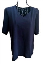 CHICO&#39;S 100% Cotton True Color Short Sleeve V-Neck Tee Shirt in Black SZ LG - £12.55 GBP