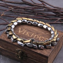Viking Ouroboros Vintage Mix Gold Punk Bracelet Stainless Steel Men Jewelry Gift - £19.99 GBP