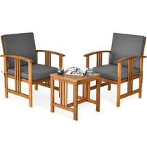 3PCS Outdoor Patio Furniture Set Cushioned Sofa Solid Wood Conversation Set - £258.74 GBP