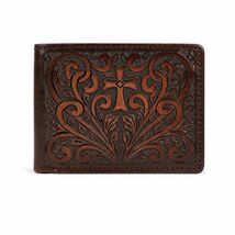 Wallet Men's Western Basket Weave Tooled Leather Beaded Bi-Fold Wallet 1... - $43.55