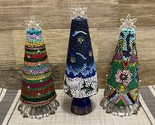 Handmade Jeweled OOAK Cone Christmas Trees ~ Lot of 3 ~ Vintage! - $33.85