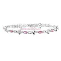 Breast Cancer Pink Hope Tennis Bracelet with Ribbon Accents ~Pink &amp; Silvertone~ - £16.26 GBP