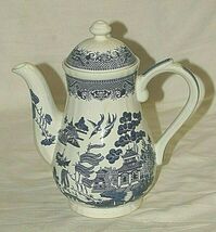 Churchill Willow Blue Coffee Pot &amp; Lid England 5 Cups Georgian Shape Vin... - $89.09