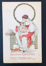 Antique Christmas Greetings Card Mother &amp; Child M.E.P 755 D Pre 1920 - £15.93 GBP