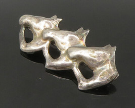 MEXICO 925 Sterling Silver - Vintage Triple Horse Head Brooch Pin - BP8833 - $57.52