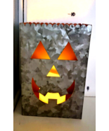 Light Up Halloween Galvanized Metal Lantern Light Up Battery Candle Inside - $15.00