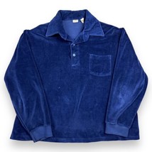 Vintage LL Bean Mens Shirt Large Blue Velour Velvet Collar Long Sleeve Polo - $26.72