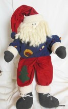 Big Shelf Sitter Country Santa with Button Trim on his Outfit Blue Shirt - £22.58 GBP