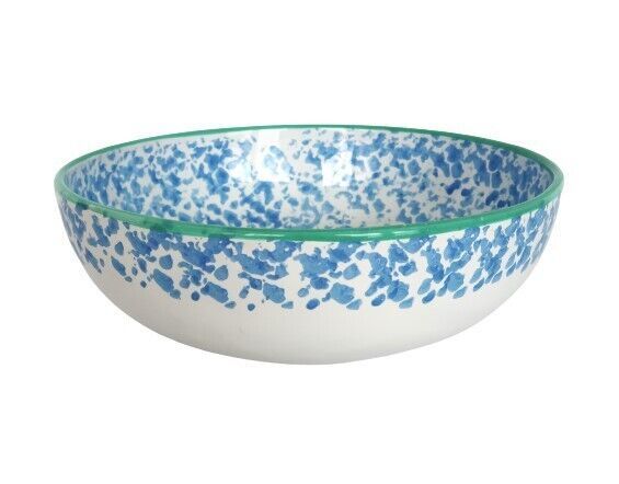 Vintage ceramic pottery fruit bowl blue &amp; white sponge made in Italy - $29.99