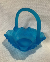 Westmoreland blue satin mist glass 6&quot; square basket with handle, lovely color - £15.97 GBP
