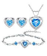 3pcs Set Necklace Bracelet Earrings Rhinestone Jewellery Love Heart Pend... - $19.59