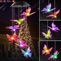Solar Powered LED Color Changing Butterfly Wind Chimes Lights Garden Decor Lamp - £20.49 GBP+