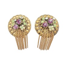 Vintage Goldtone Clip-on Fringed Earrings with Beaded Grapes - £26.11 GBP