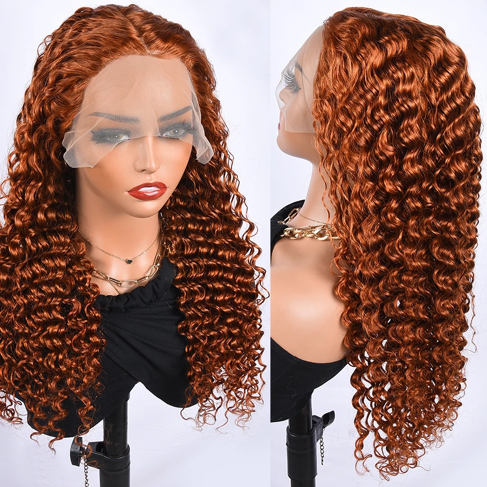 HairUGo Ginger Orange Deep Wave Wig 4x4 Lace Closure Human Hair Wigs With Baby - £77.79 GBP+