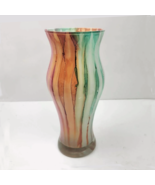 Hand Blown Thin Art Glass Vase Reverse Painted Modern Abstract Design St... - $29.99