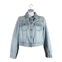 OLD NAVY Womens Distressed Jean Jacket Size Medium Button Up with Beading - £15.77 GBP