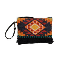 Myra Bag #7297 Ancestral Sun Canvas/Leather/Rug 10.5&quot;x7.5&quot; Pouch Cosmetic Clutch - £20.68 GBP