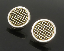 GES GESCH GERMANY 925 Silver  - Vintage 2 Tone Etched Stud Earrings - EG11308 - £56.56 GBP