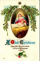 A Glad Christmas Mary &amp; Baby Jesus Pine Baugh Embossed 1910s Postcard Unused UNP - £5.46 GBP