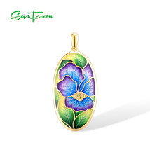 925 Sterling Silver Pendant For Women Yellow Nano CZ Purple Pansy Flower Pendant - $50.17